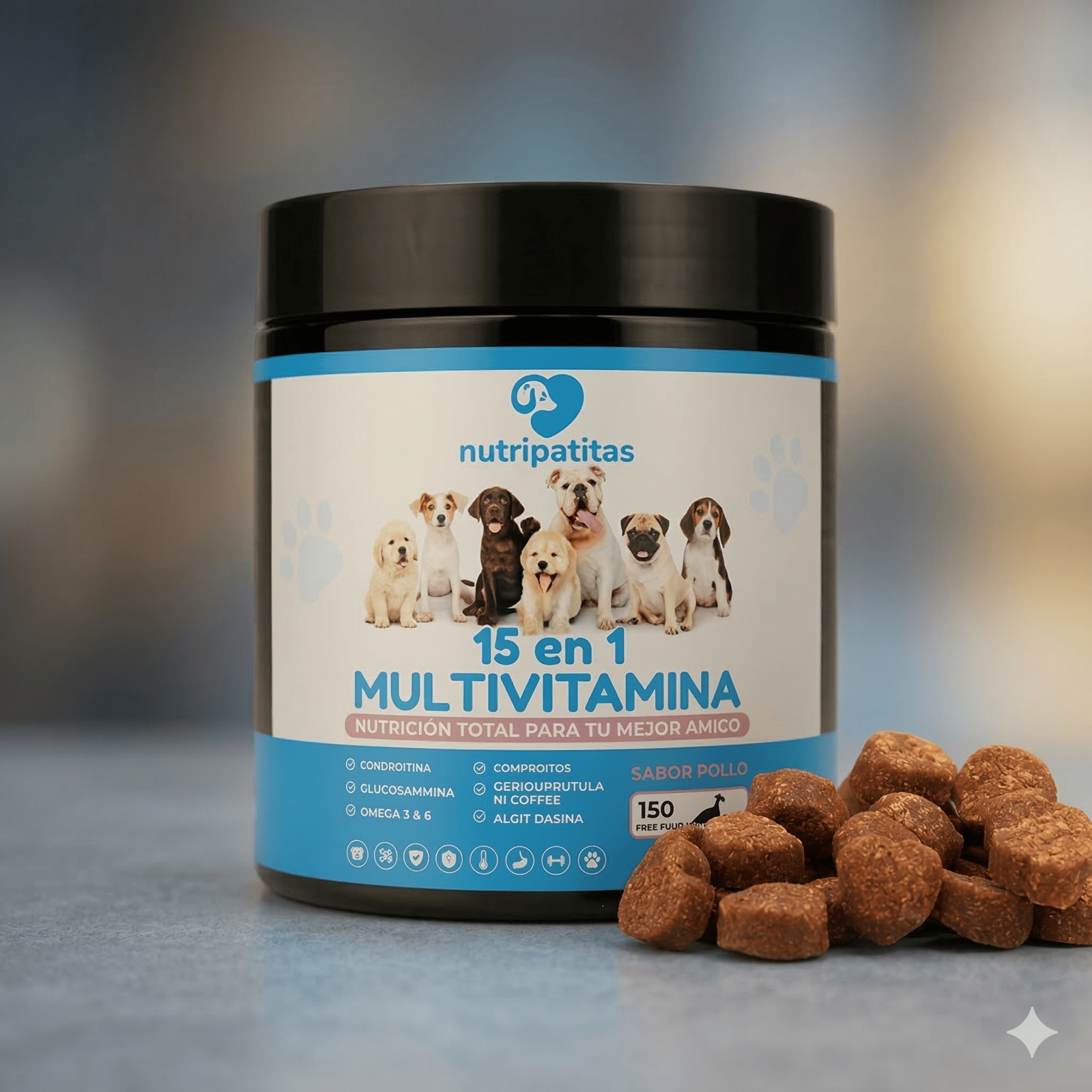 Frasco de Nutripatitas 15 en 1 con masticables
